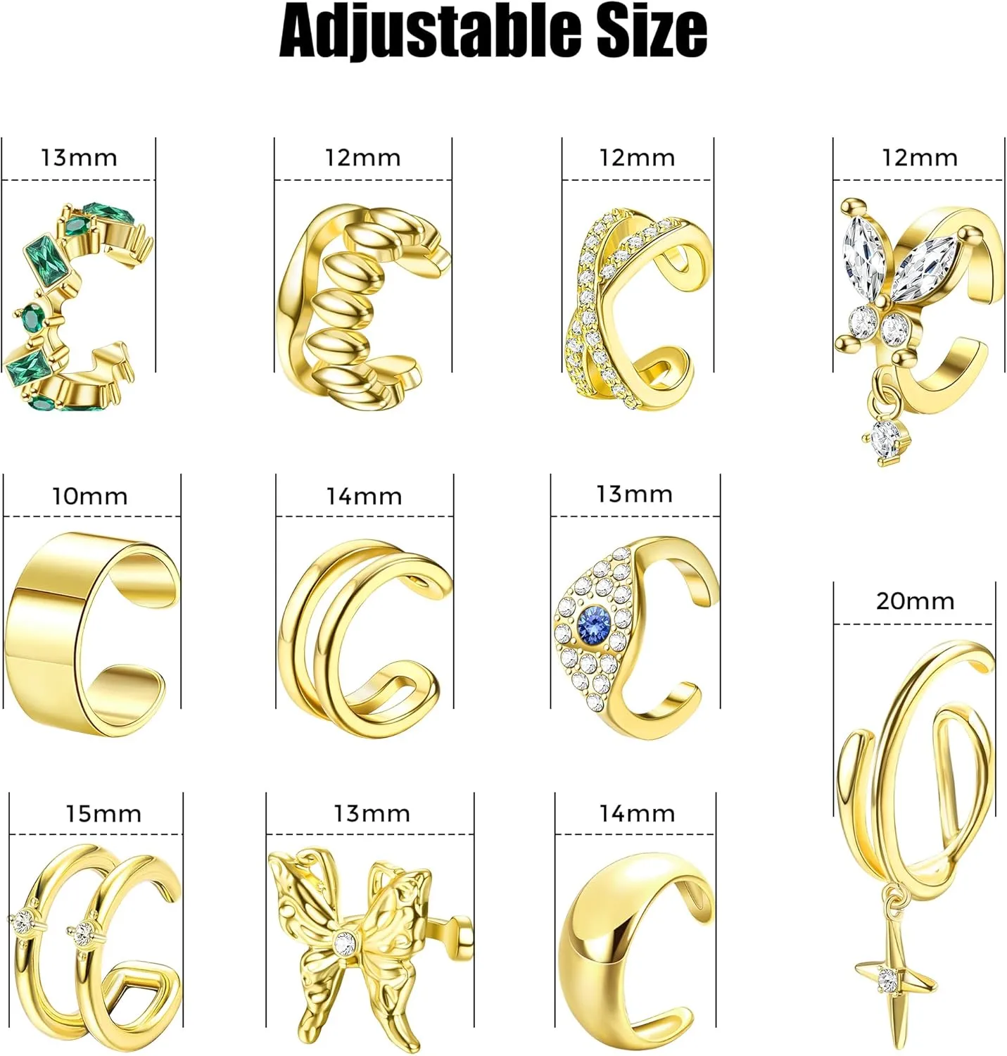 JeryWe 27 Pcs Ear Cuffs for Women Non Piercing, 14K Real Gold Plated Clip On Earrings CZ Cartilage Ear Cuff Earrings for Women Fake Piercing Earrings Ear Clips