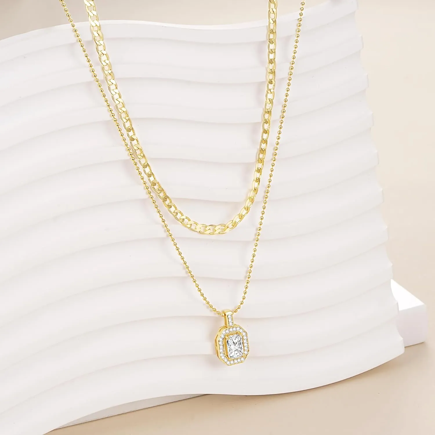 Jewlpire 14K Plated Gold Layered Necklaces for Women, Dainty Gold Herringbone Necklace with Paperclip Chain