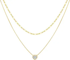 Jewlpire 14K Plated Gold Layered Necklaces for Women, Dainty Gold Herringbone Necklace with Paperclip Chain