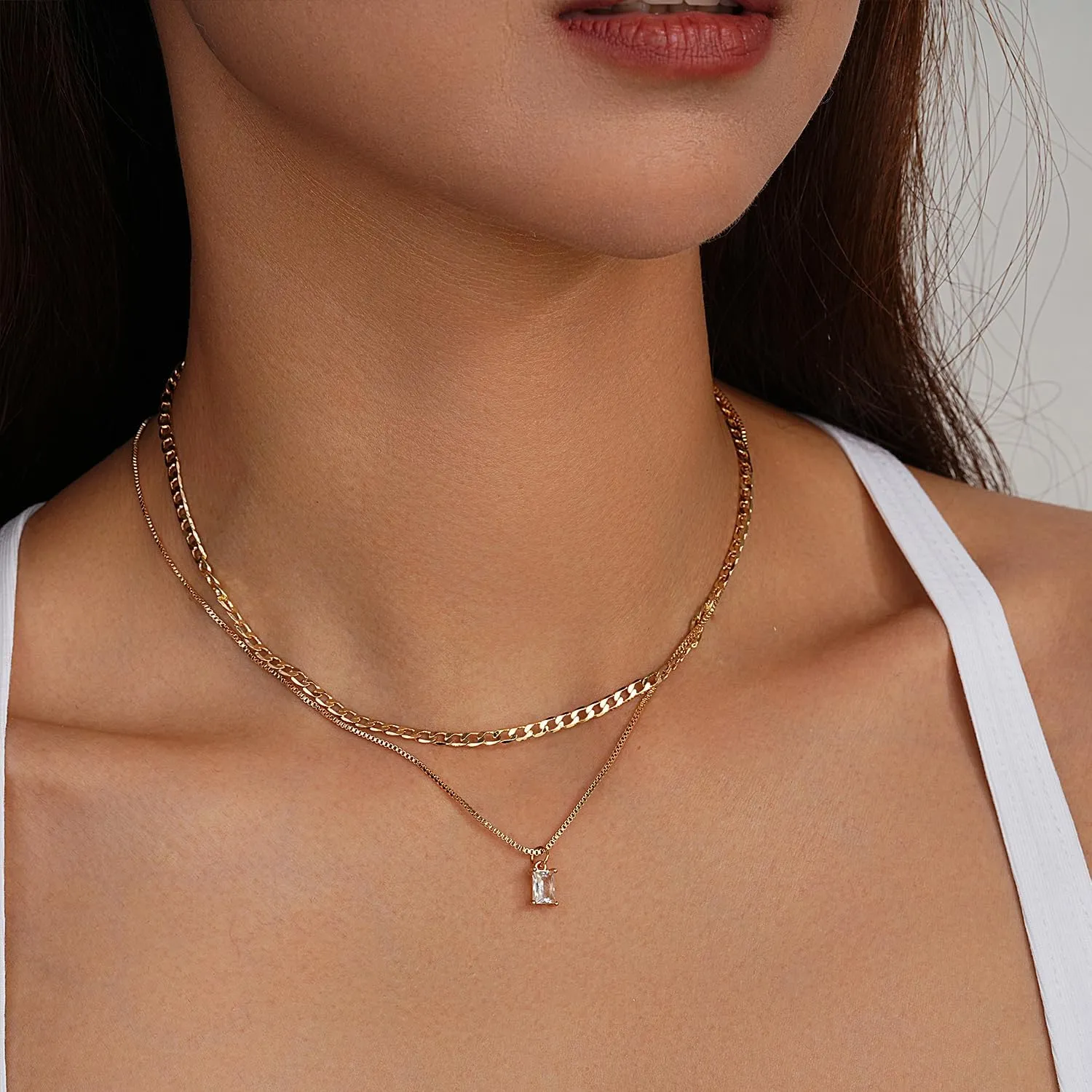 Jewlpire 14K Plated Gold Layered Necklaces for Women, Dainty Gold Herringbone Necklace with Paperclip Chain