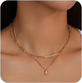 Jewlpire 14K Plated Gold Layered Necklaces for Women, Dainty Gold Herringbone Necklace with Paperclip Chain