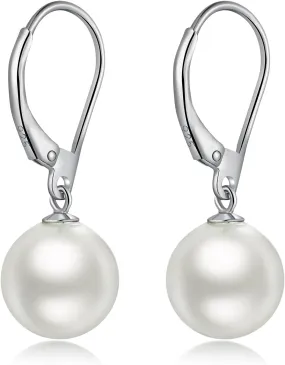 Jiamiaoi Pearl Diamond Earrings for Women Dangle Drop Earrings 925 Sterling Silver Pearl Lever Back Drop Earrings Pearl Silver Earrings for Women Come with Gift Box