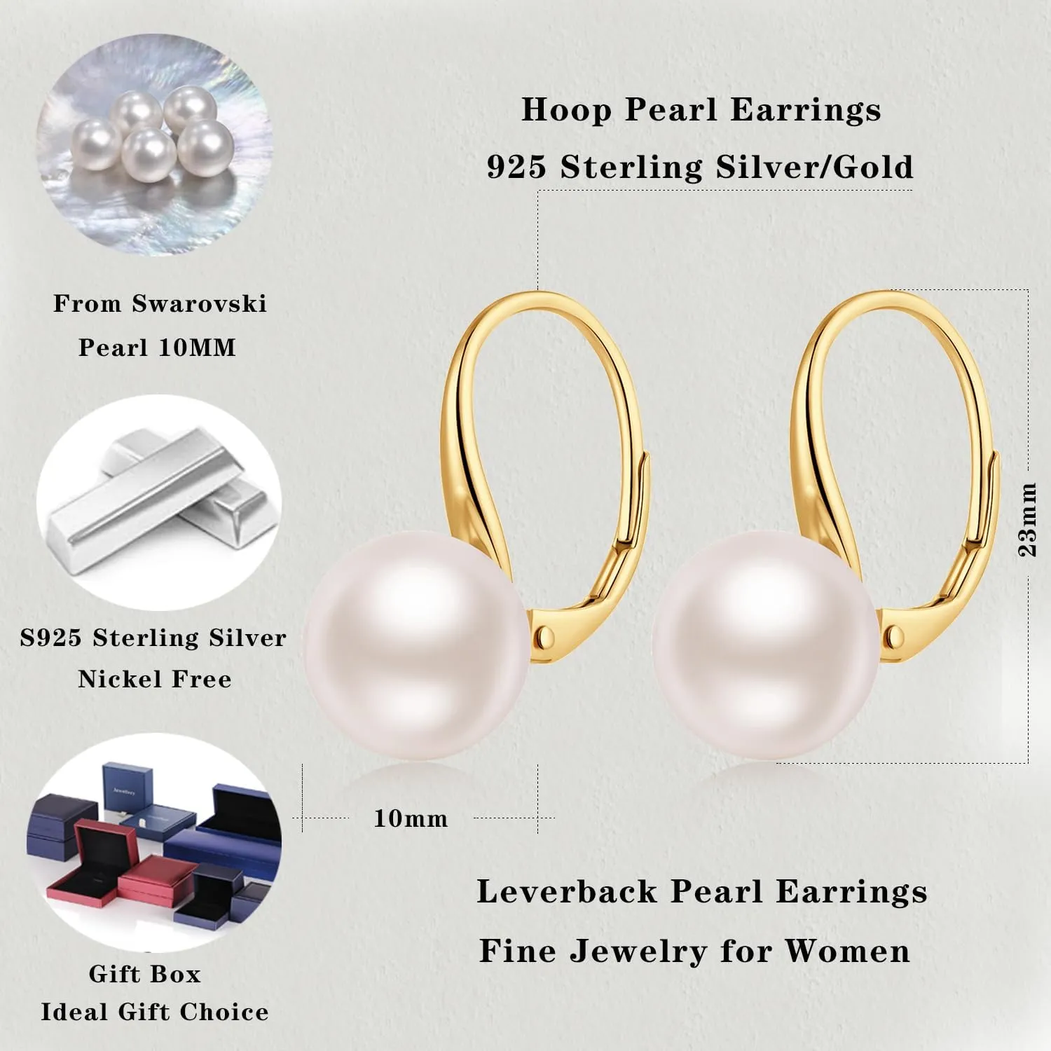 Jiamiaoi Pearl Diamond Earrings for Women Dangle Drop Earrings 925 Sterling Silver Pearl Lever Back Drop Earrings Pearl Silver Earrings for Women Come with Gift Box