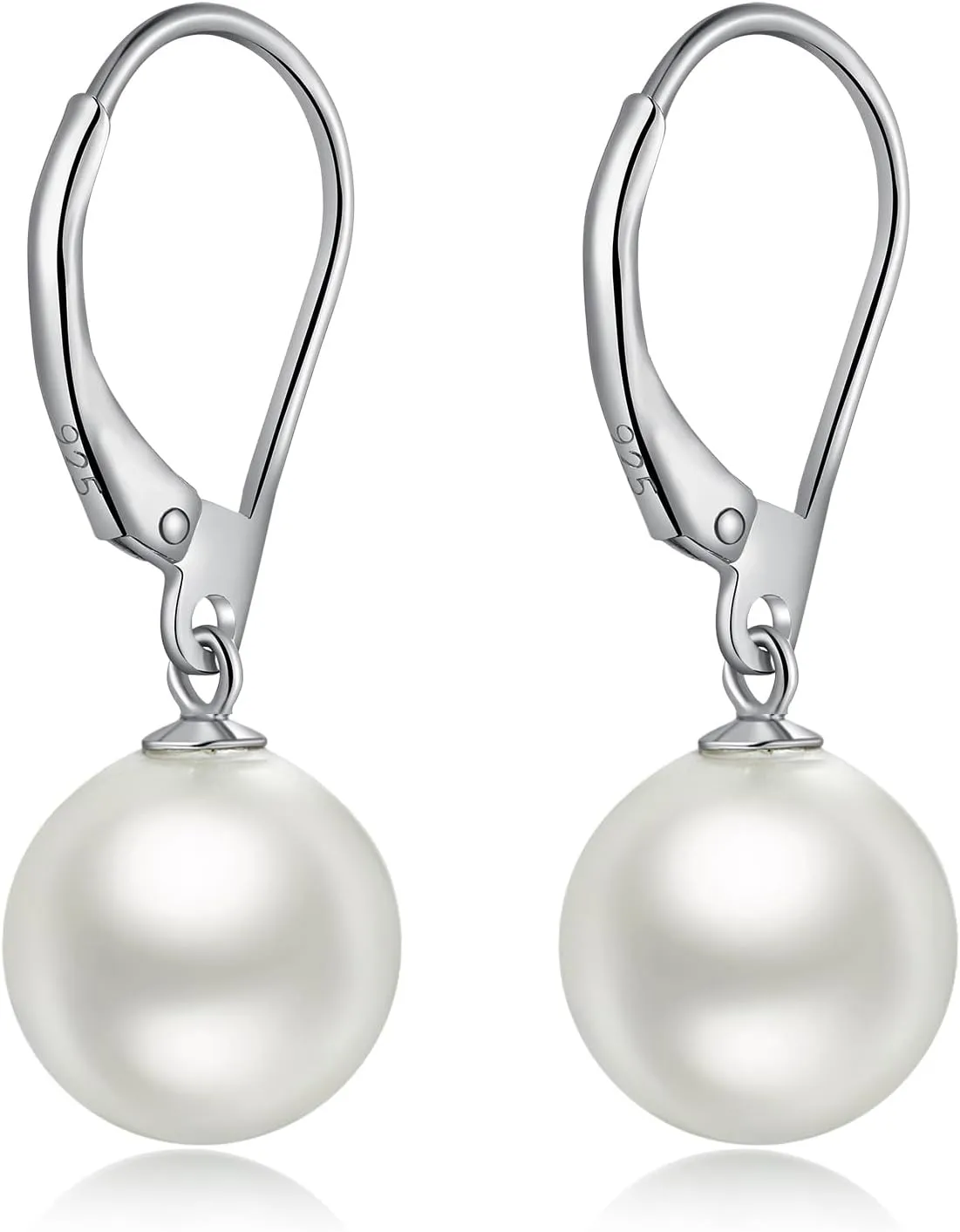 Jiamiaoi Pearl Diamond Earrings for Women Dangle Drop Earrings 925 Sterling Silver Pearl Lever Back Drop Earrings Pearl Silver Earrings for Women Come with Gift Box