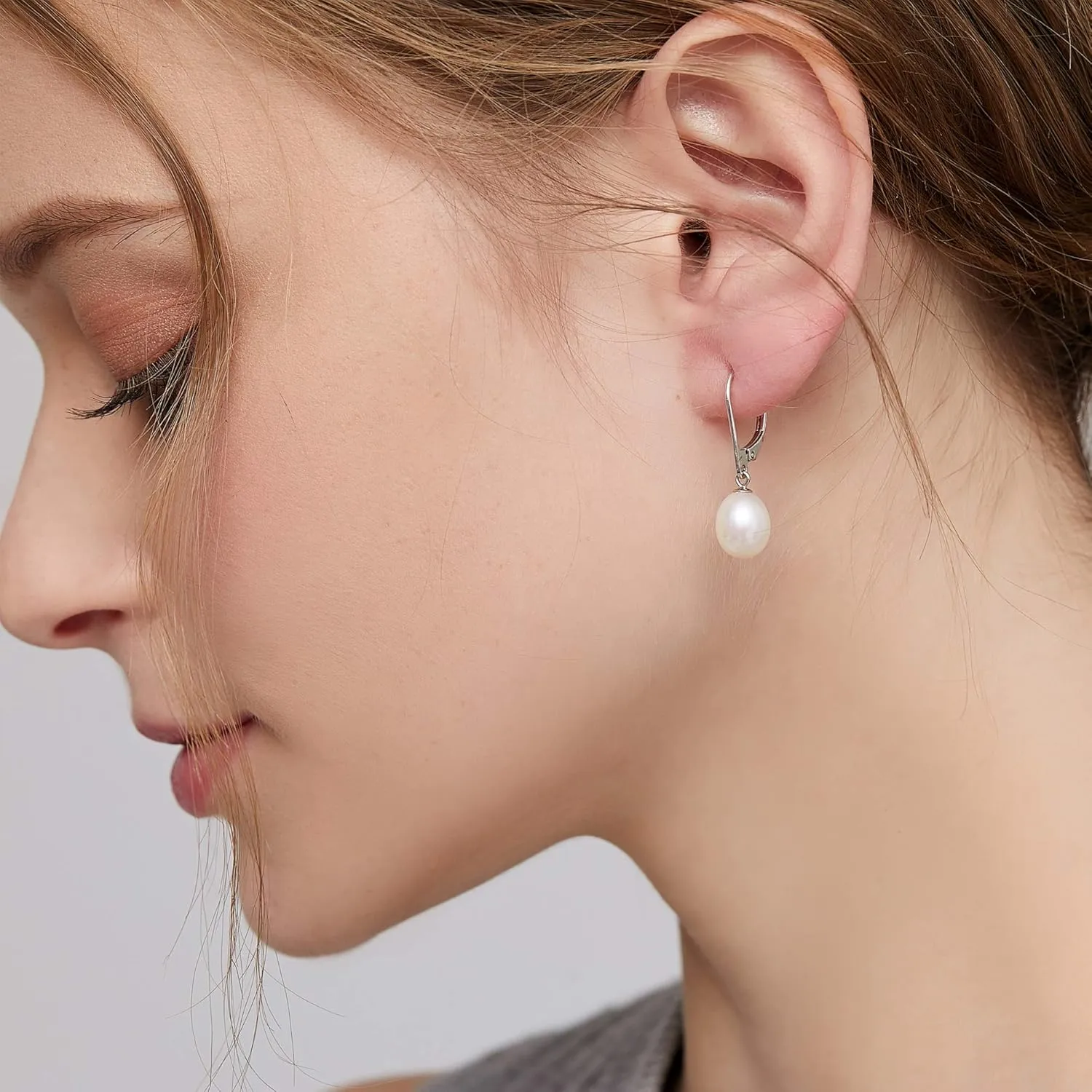 Jiamiaoi Pearl Diamond Earrings for Women Dangle Drop Earrings 925 Sterling Silver Pearl Lever Back Drop Earrings Pearl Silver Earrings for Women Come with Gift Box