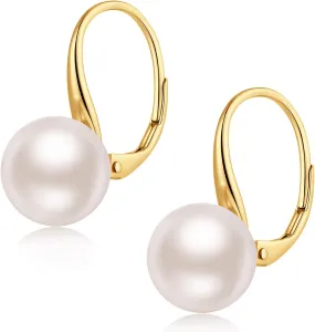 Jiamiaoi Pearl Diamond Earrings for Women Dangle Drop Earrings 925 Sterling Silver Pearl Lever Back Drop Earrings Pearl Silver Earrings for Women Come with Gift Box