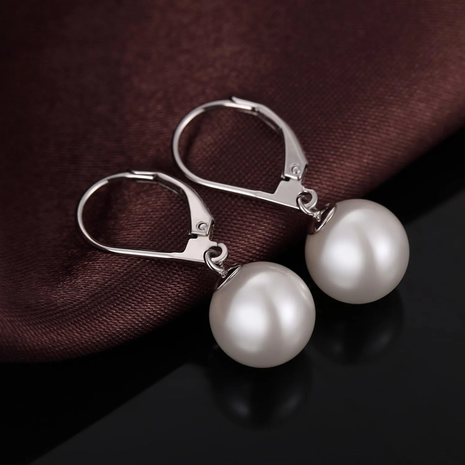 Jiamiaoi Pearl Diamond Earrings for Women Dangle Drop Earrings 925 Sterling Silver Pearl Lever Back Drop Earrings Pearl Silver Earrings for Women Come with Gift Box