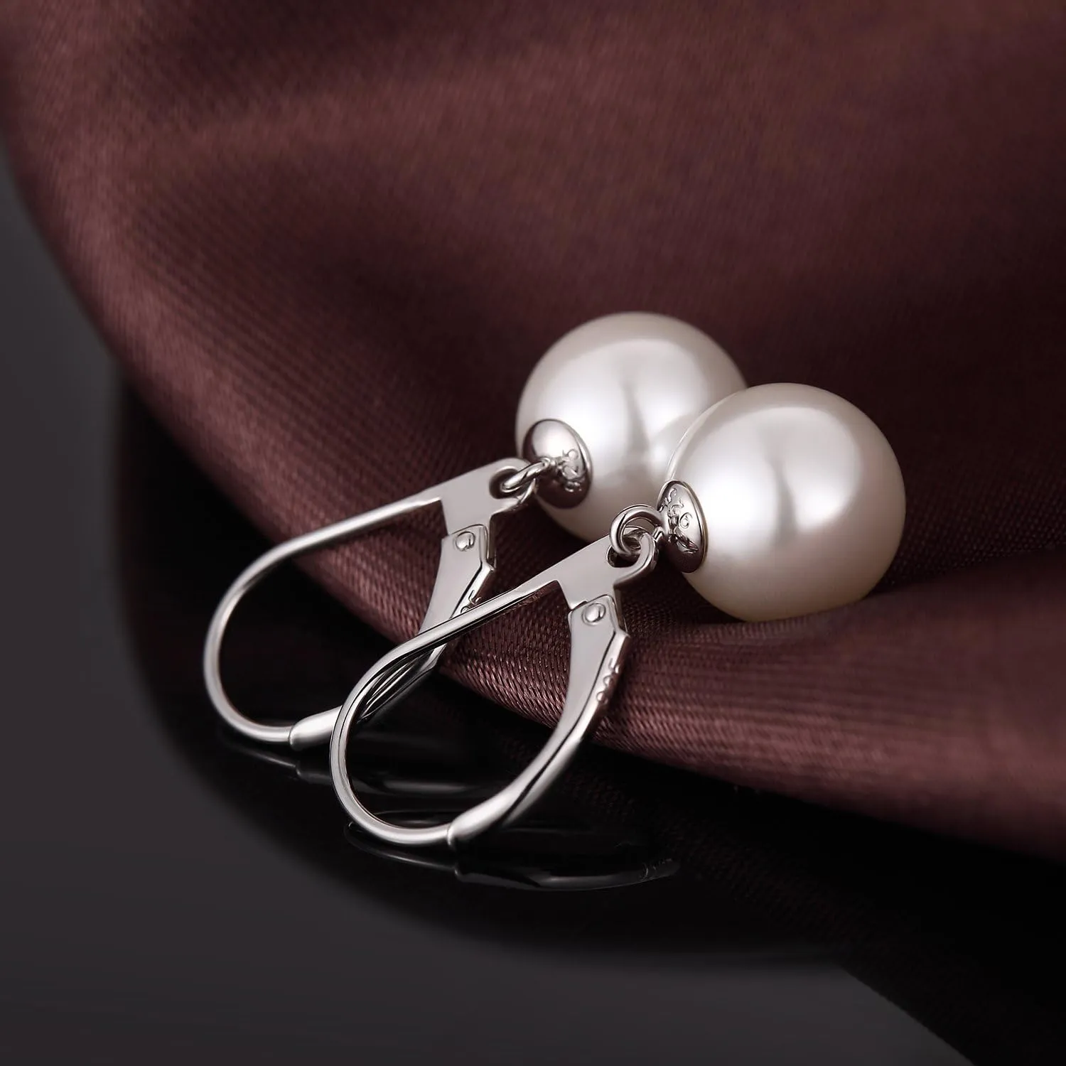 Jiamiaoi Pearl Diamond Earrings for Women Dangle Drop Earrings 925 Sterling Silver Pearl Lever Back Drop Earrings Pearl Silver Earrings for Women Come with Gift Box