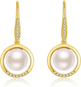 Jiamiaoi Pearl Earrings for Women 925 Sterling Silver Hook Earrings Dangle Drop Pearl Earrings Silver Drop Earrings for Women, Come with Gift Box