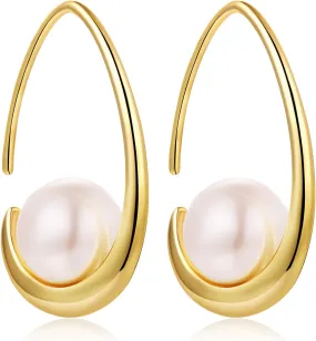 Jiamiaoi Sterling Silver Pearl Drop Earrings - Dangle Lever Back Hook Earrings for Women - Come with Gift Box
