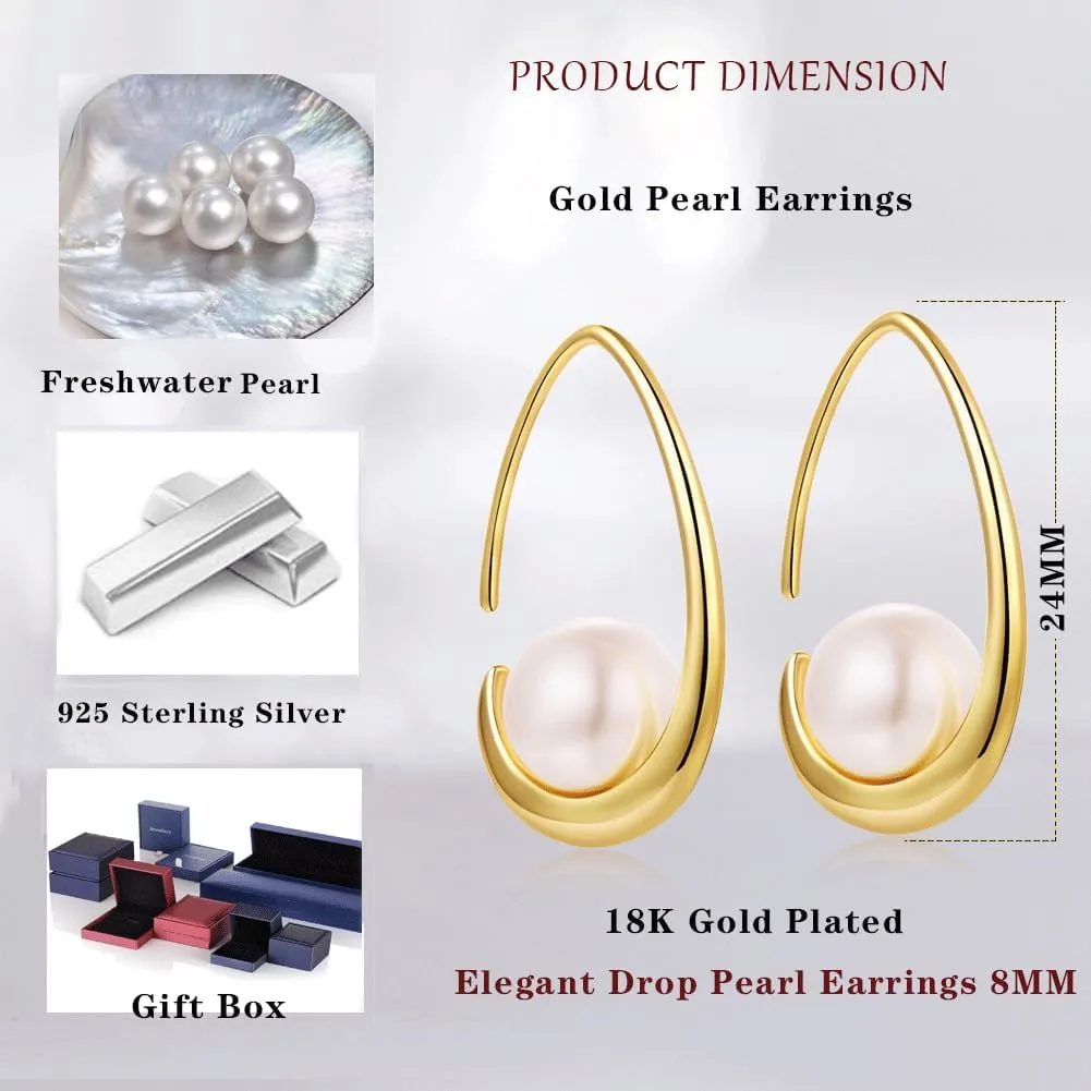 Jiamiaoi Sterling Silver Pearl Drop Earrings - Dangle Lever Back Hook Earrings for Women - Come with Gift Box