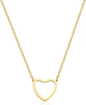 Joxevyia Gold Heart Necklace for Women Open Heart Necklace Simple Heart Choker 18K Gold Heart Outline Pendant Necklace Mother's Day Gift for Mum