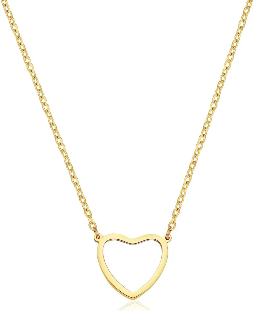 Joxevyia Gold Heart Necklace for Women Open Heart Necklace Simple Heart Choker 18K Gold Heart Outline Pendant Necklace Mother's Day Gift for Mum