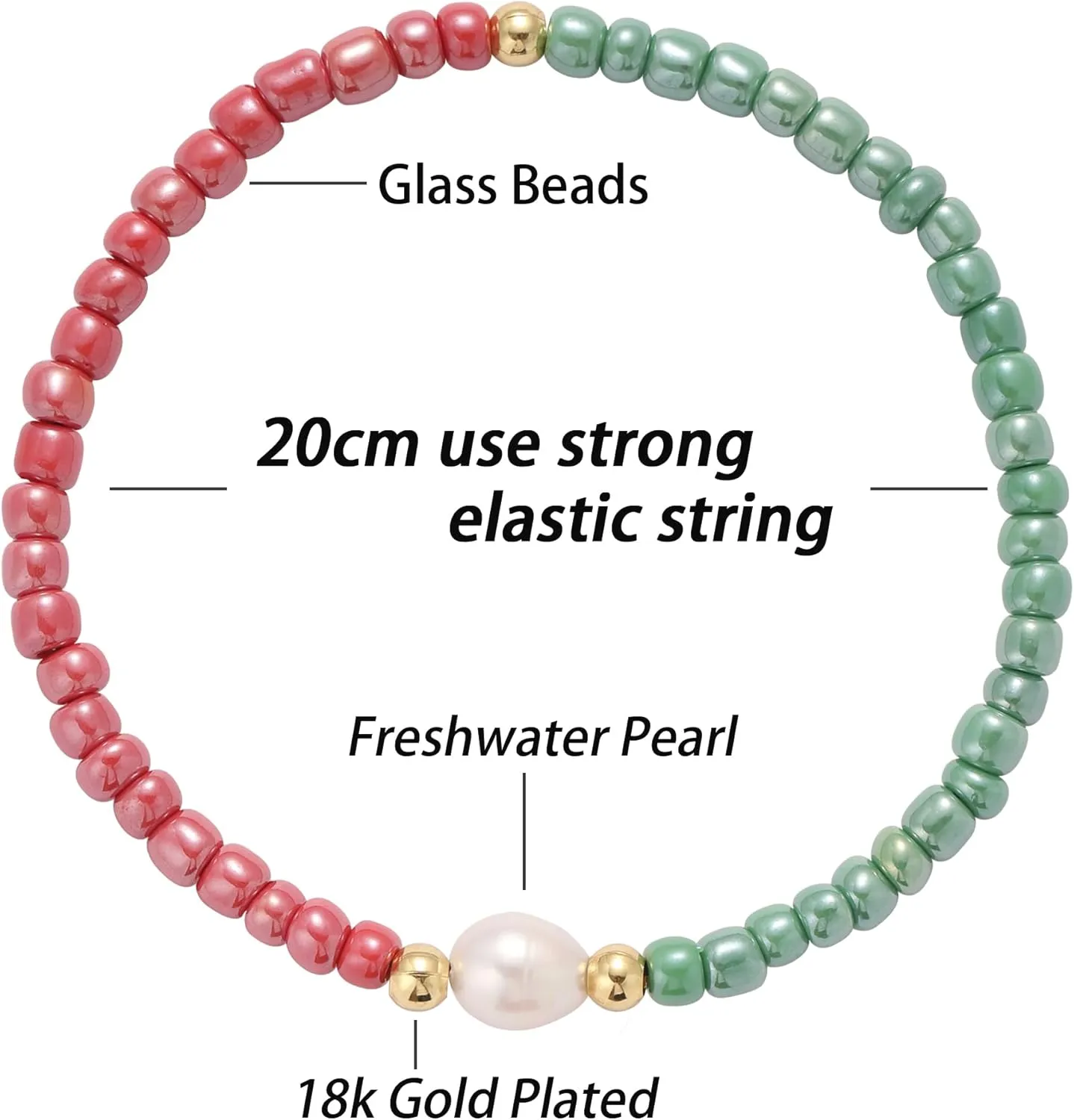 JSJOY Beaded Bracelets for Women Trendy Colorful Glass Beaded Stretch Bracelets Freshwater Pearl Beaded Bracelet for Teen Girls Seed Bracelet Jewelry Christmas Gifts for Her Mon Girlfriend