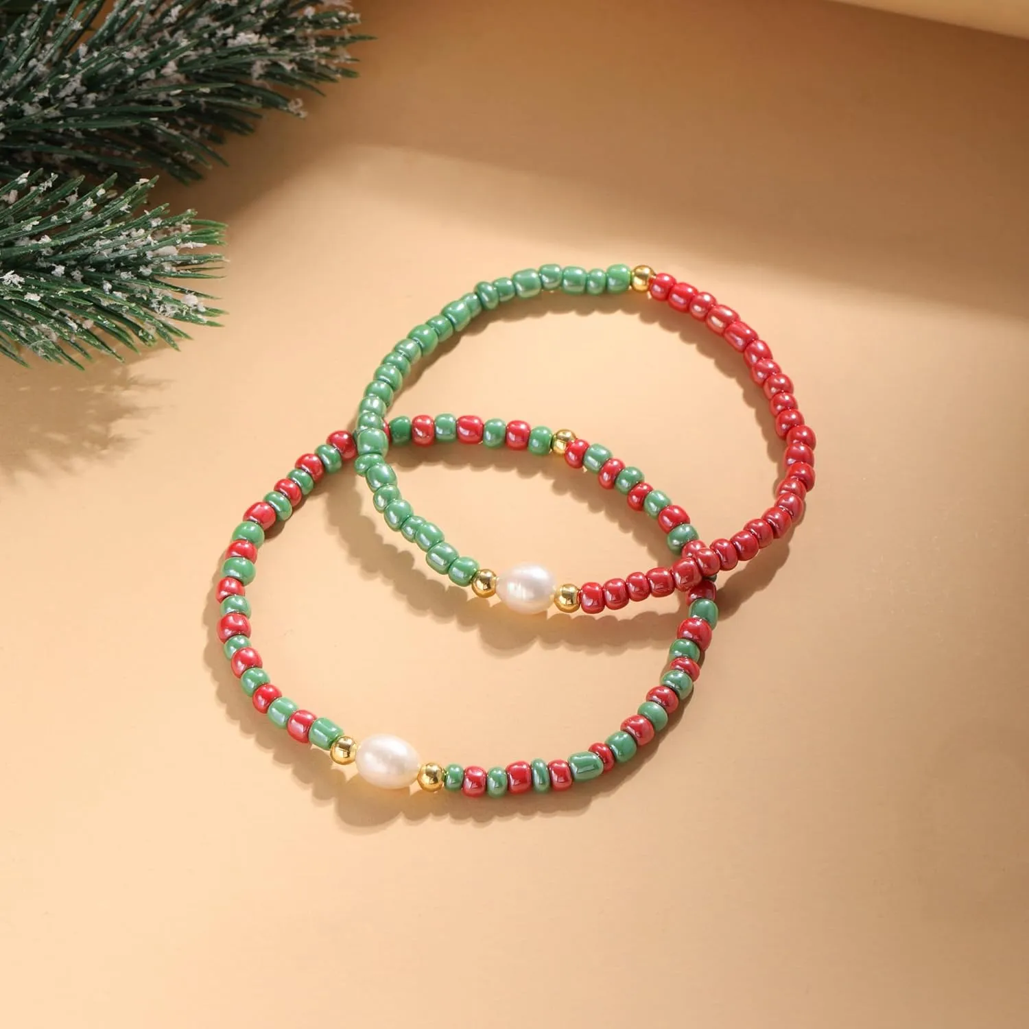 JSJOY Beaded Bracelets for Women Trendy Colorful Glass Beaded Stretch Bracelets Freshwater Pearl Beaded Bracelet for Teen Girls Seed Bracelet Jewelry Christmas Gifts for Her Mon Girlfriend