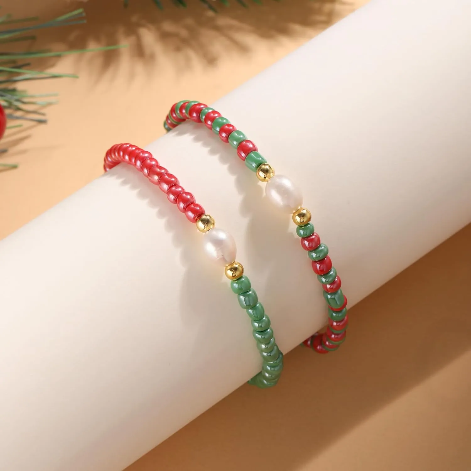JSJOY Beaded Bracelets for Women Trendy Colorful Glass Beaded Stretch Bracelets Freshwater Pearl Beaded Bracelet for Teen Girls Seed Bracelet Jewelry Christmas Gifts for Her Mon Girlfriend