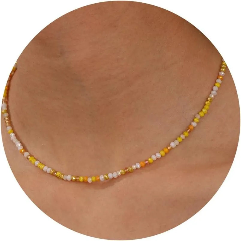 JSJOY Tiny Crystal Beaded Choker Necklaces for Women Colorful Beaded Necklace Dainty Choker Necklaces Simple Boho Jewelry Gifts for Teens Handmade Bead Necklaces Gifts