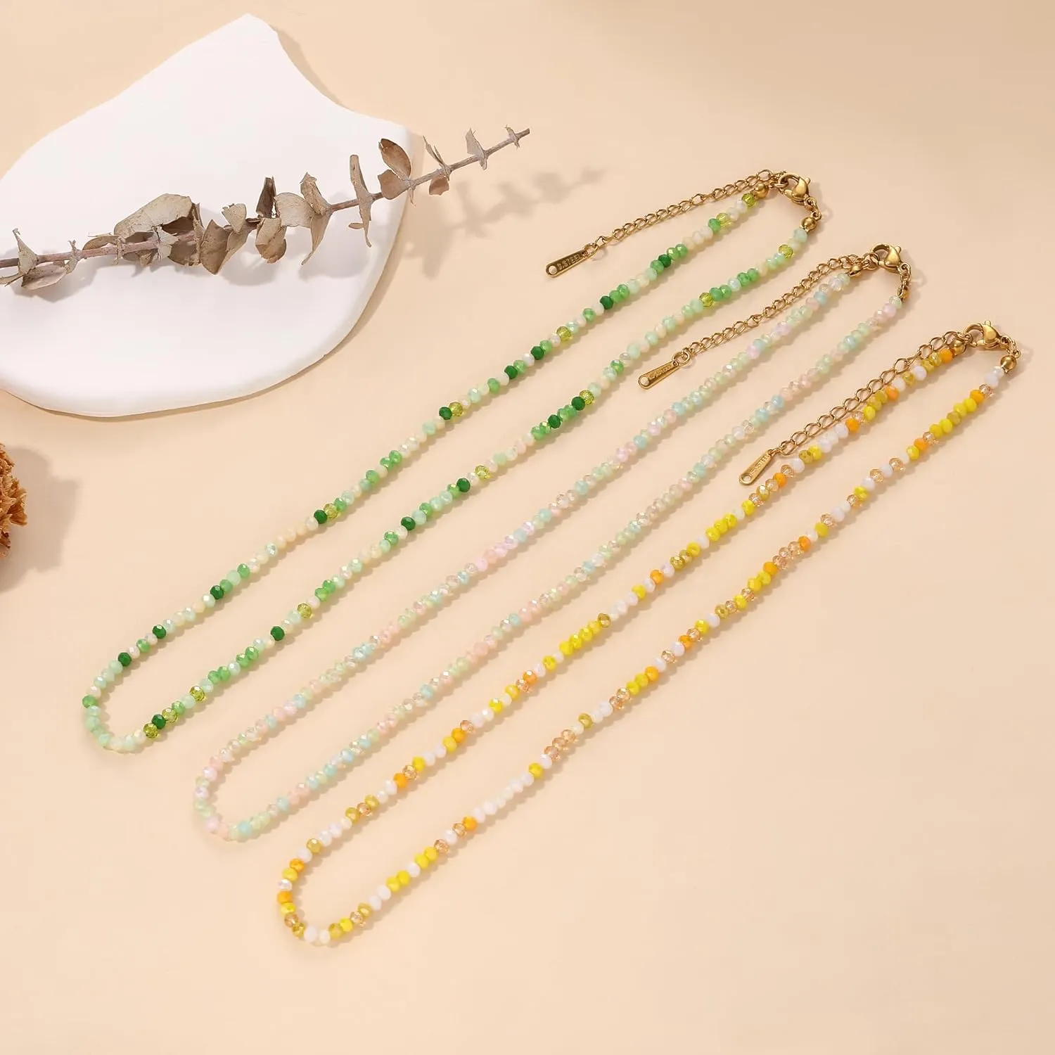 JSJOY Tiny Crystal Beaded Choker Necklaces for Women Colorful Beaded Necklace Dainty Choker Necklaces Simple Boho Jewelry Gifts for Teens Handmade Bead Necklaces Gifts