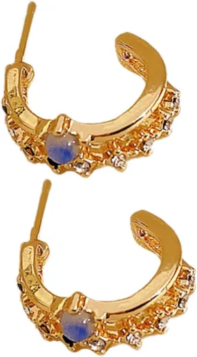 KESYOO 1Pair Minimalist Shaped Rhinestone Half Hoop Earrings for Women Fashionable Lightweight Hoops Elegant Studded Design for Everyday Wear
