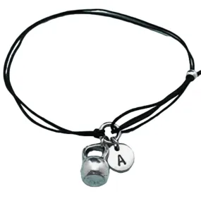 Kettlebell cord bracelet, kettlebell charm bracelet, adjustable bracelet, charm bracelet, personalized bracelet, initial, monogram