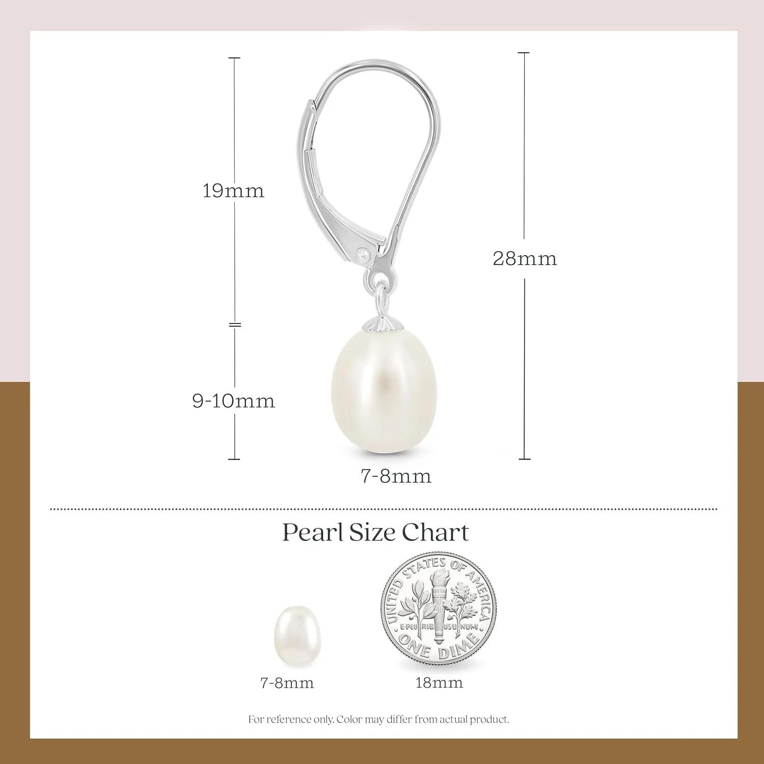KEZEF Freshwater Pearl Drop Earrings, 14K Gold Plated Sterling Silver, 7-8mm Silver Dangle Earring for Women, Leverback, Hypoallergenic Bridal Pearl Earrings for Women dangling jewelry bridesmaid