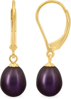 KEZEF Freshwater Pearl Drop Earrings, 14K Gold Plated Sterling Silver, 7-8mm Silver Dangle Earring for Women, Leverback, Hypoallergenic Bridal Pearl Earrings for Women dangling jewelry bridesmaid