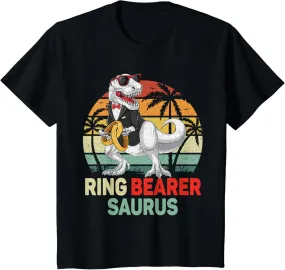 Kids Ring Bearer Shirts Boys Trex Dinosaur Wedding Ring Dude T-Shirt