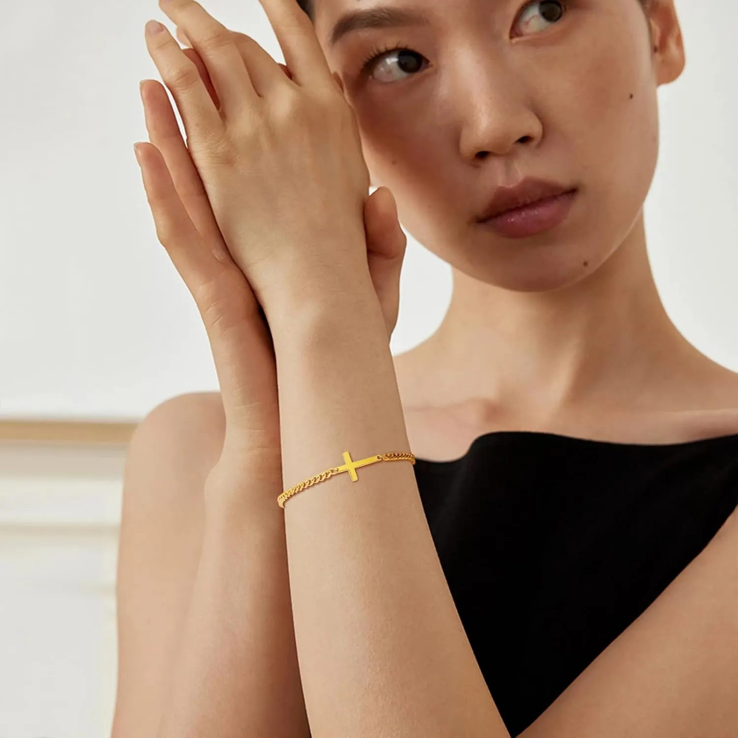 KOMI 18K Gold Plated Butterfly Zircon Bracelet Stainless Steel Pendant Adjustable Evil Bracelet Girlfriend Mom Best Friend Gift Jewelry
