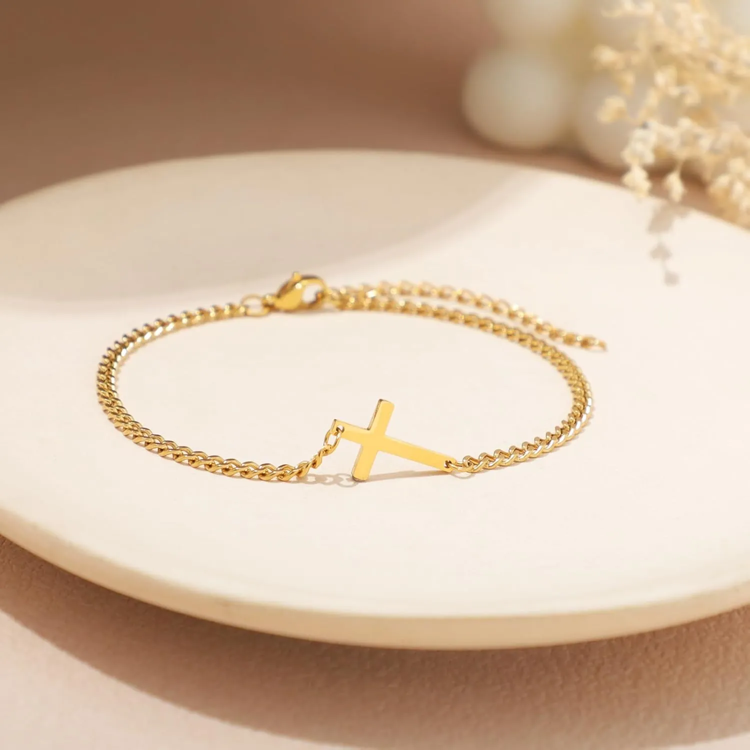 KOMI 18K Gold Plated Butterfly Zircon Bracelet Stainless Steel Pendant Adjustable Evil Bracelet Girlfriend Mom Best Friend Gift Jewelry