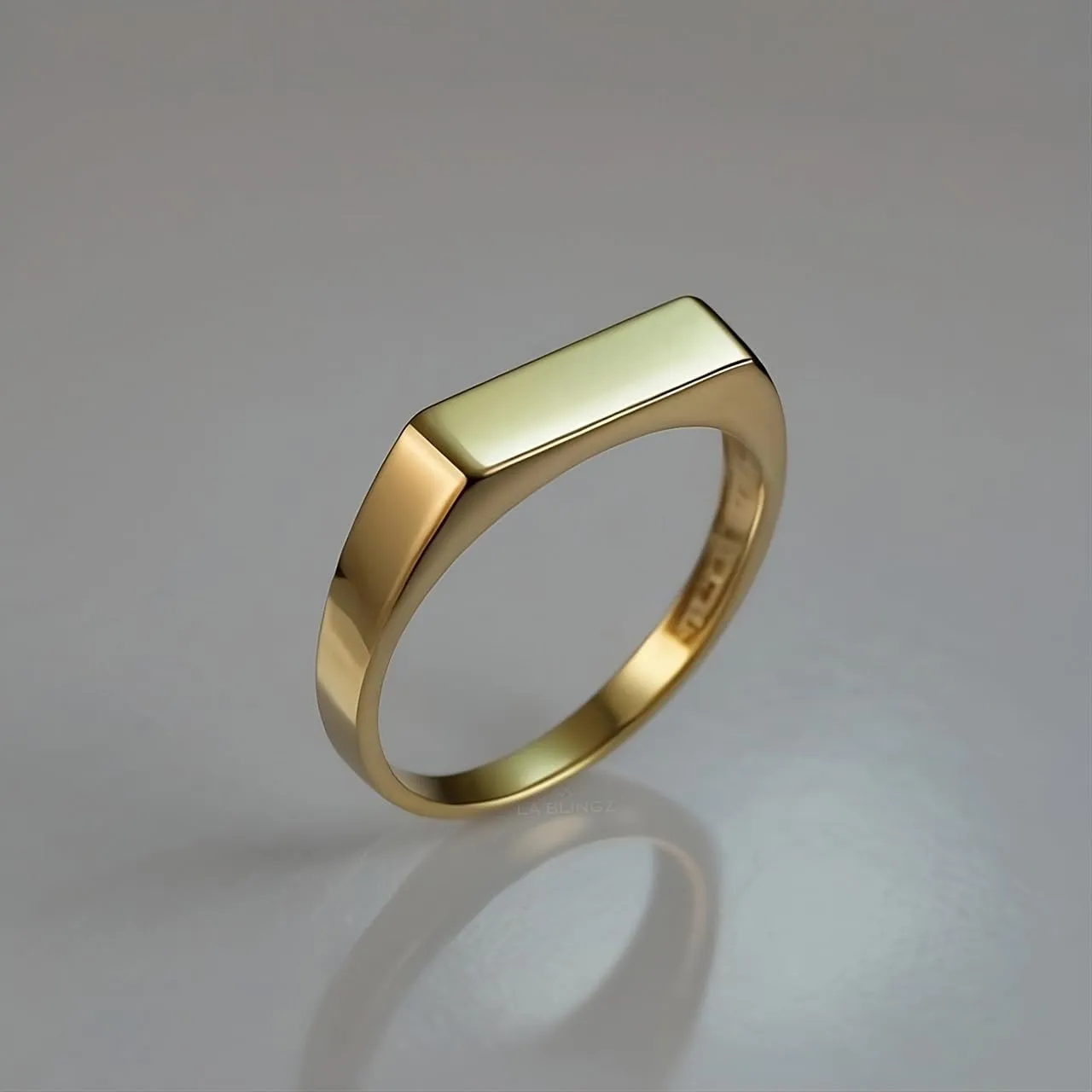 LA BLINGZ 10K Yellow Gold Stackable Rectangle Bar Signet Pinky Ring