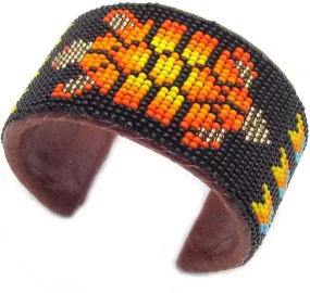 La viva Handmade Beaded Indian Fashion Jewelry Cuff Bracelet, Black Orange Turtle Southwestern Beaded Unisex Cuff Bracelet B 53/1 In Multi color.