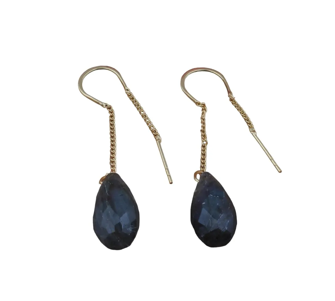 Labradorite Tear Drop Earring, Chain Threader Earrings, 14k Gold Plated Chain Earrings, Chain Dangle Drop Earrings, Chain Earrings For Her