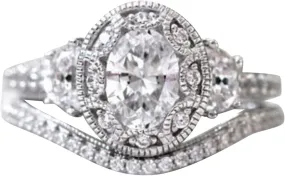 Lady 2Pcs Rhinestone Rings Set for Lady Inlaid Zircon Engagement Rings CZ Simulating Diamond Proposal Rings (Silver, 6)