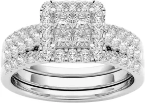 Lady 2Pcs Square Cut Zircon Rings Set for Womens CZ Simulating Diamond Engagement Rings Elegant Jewelry (Silver, 7)