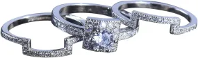 Lady 3Pcs Three in One Rings Set for Lady Square Cut Zircon Engagement Rings CZ Simulating Diamond Wedding Band (Silver, 6)