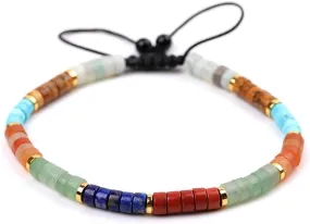 Lapis Lazuli Seven-Color Woven Bracelet, Adjustable 4mm Gemstone Beaded Spiritual Jewelry, Elegant Boho Luck Charm(1)