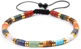 Lapis Lazuli Seven-Color Woven Bracelet, Adjustable 4mm Gemstone Beaded Spiritual Jewelry, Elegant Boho Luck Charm(5)
