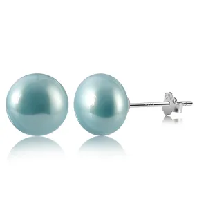 Large Green Pearl Earrings Studs for Women 16mm Silver Hypoallergenic Faux Pearl Earrings Round Green Ball Earrings Christmas Gift for Women Girls