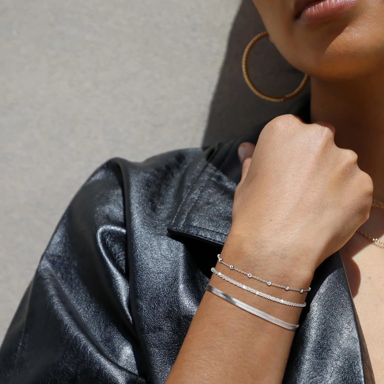 Layered Bracelets Bracelets Set for Women 14K Gold Plated/Silver Dainty Link Chain Bracelet Stackable Jewelry Gifts for Women