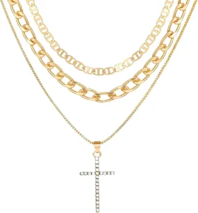 Layered Gold Necklaces for Women, Stacked Necklaces with Cross and Circle Pendant, Minimalist Gold Necklace Stack for Everyday Wear, Casual Choker Style Layered Necklaces for Women