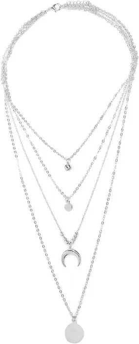 Layered Necklace for Women Boho Choker Moon Pendant Necklace Minimalist Design Layering Necklaces (Silver, One Size)