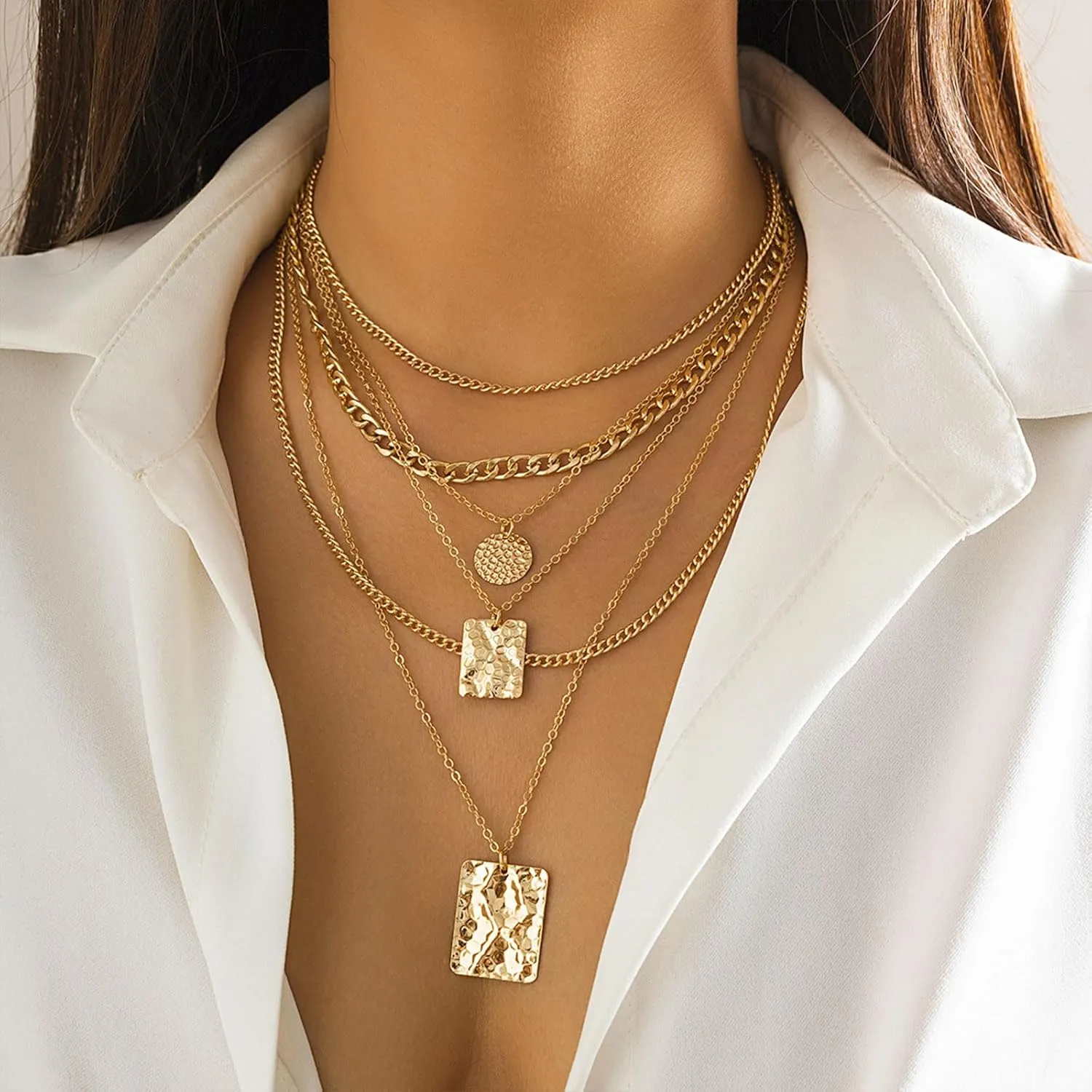 Layered Necklaces for Women Dainty Gold Charm Necklace Peaperclip Chain Necklace Stacked 14k Gold Necklace Jewelry Set Gifts Trendy Necklaces for Women 2024