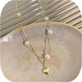 Layered Necklaces for Women Pearl Necklaces Heart Pendant Necklace Heart Necklaces Pearl Heart Necklace Fashion Jewelry for Birthday Christmas Gifts