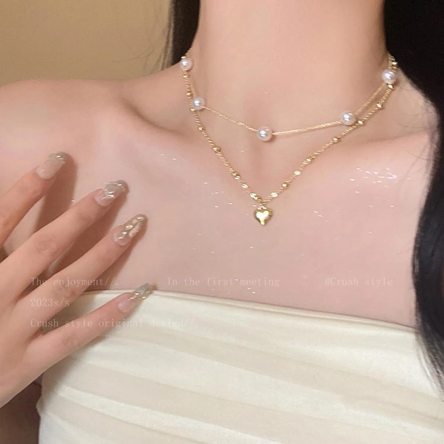 Layered Necklaces for Women Pearl Necklaces Heart Pendant Necklace Heart Necklaces Pearl Heart Necklace Fashion Jewelry for Birthday Christmas Gifts