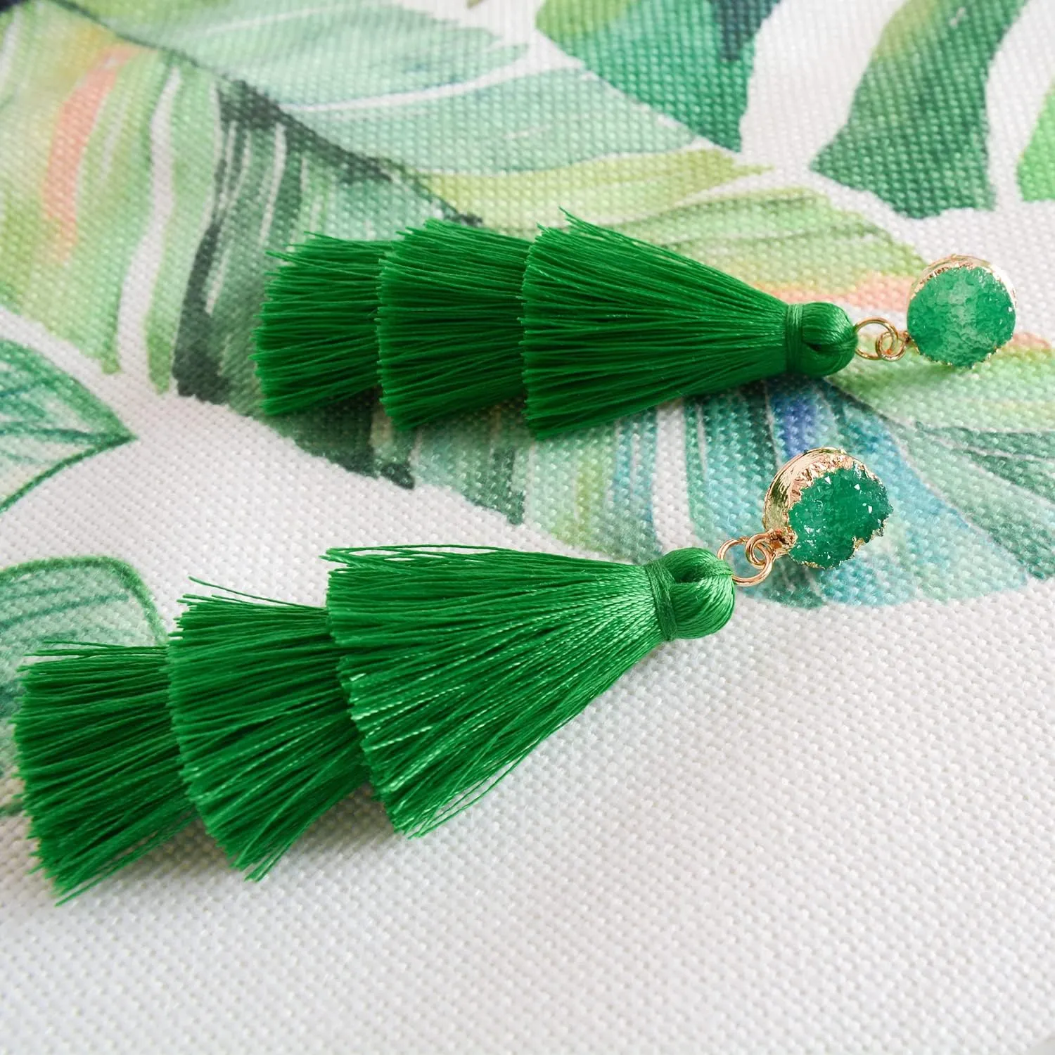 Layered Tassel Bohemian Dangle Earrings, Acrylic Rose Petal Drop Earrings Holiday Festive Costume Earrings Gift for Women