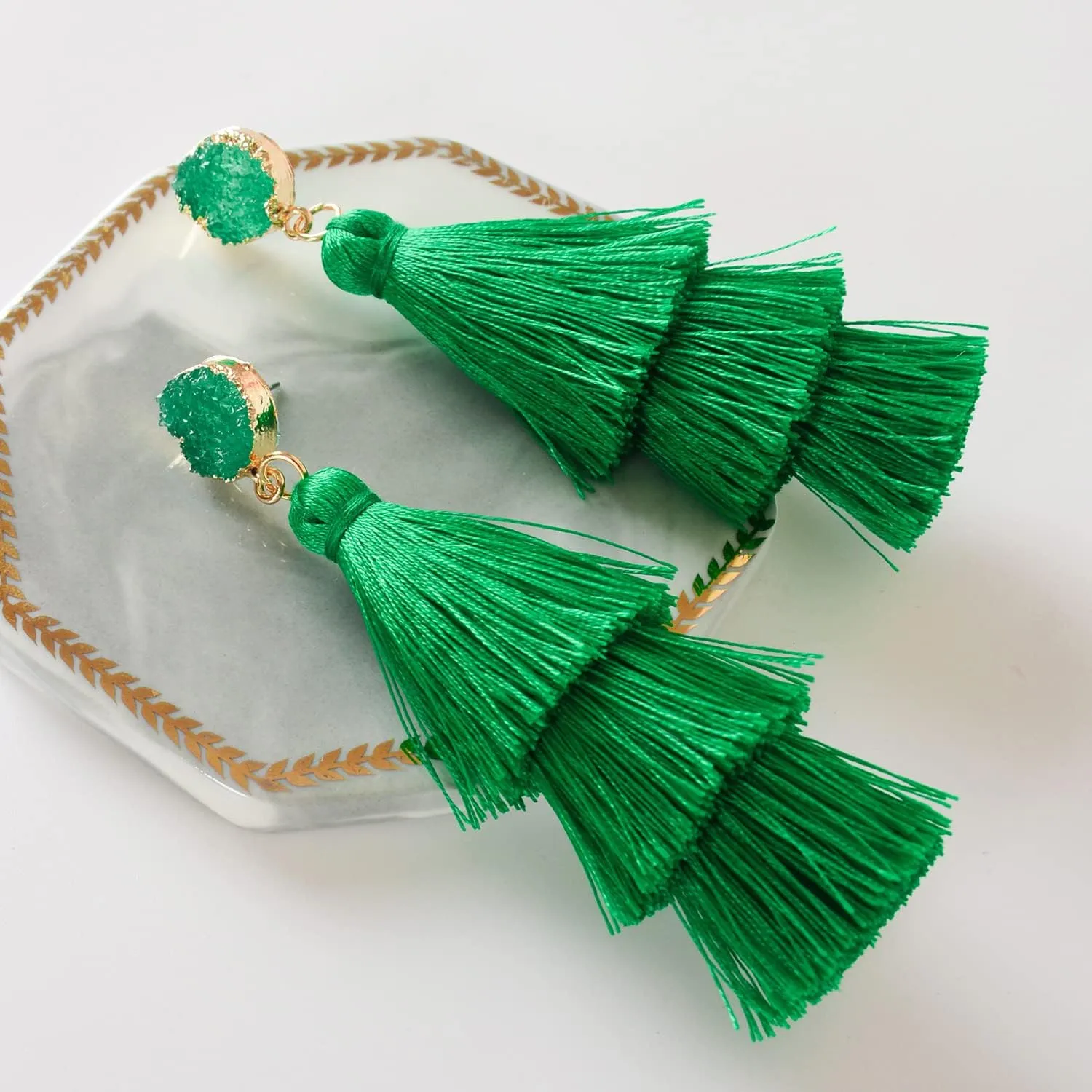 Layered Tassel Bohemian Dangle Earrings, Acrylic Rose Petal Drop Earrings Holiday Festive Costume Earrings Gift for Women