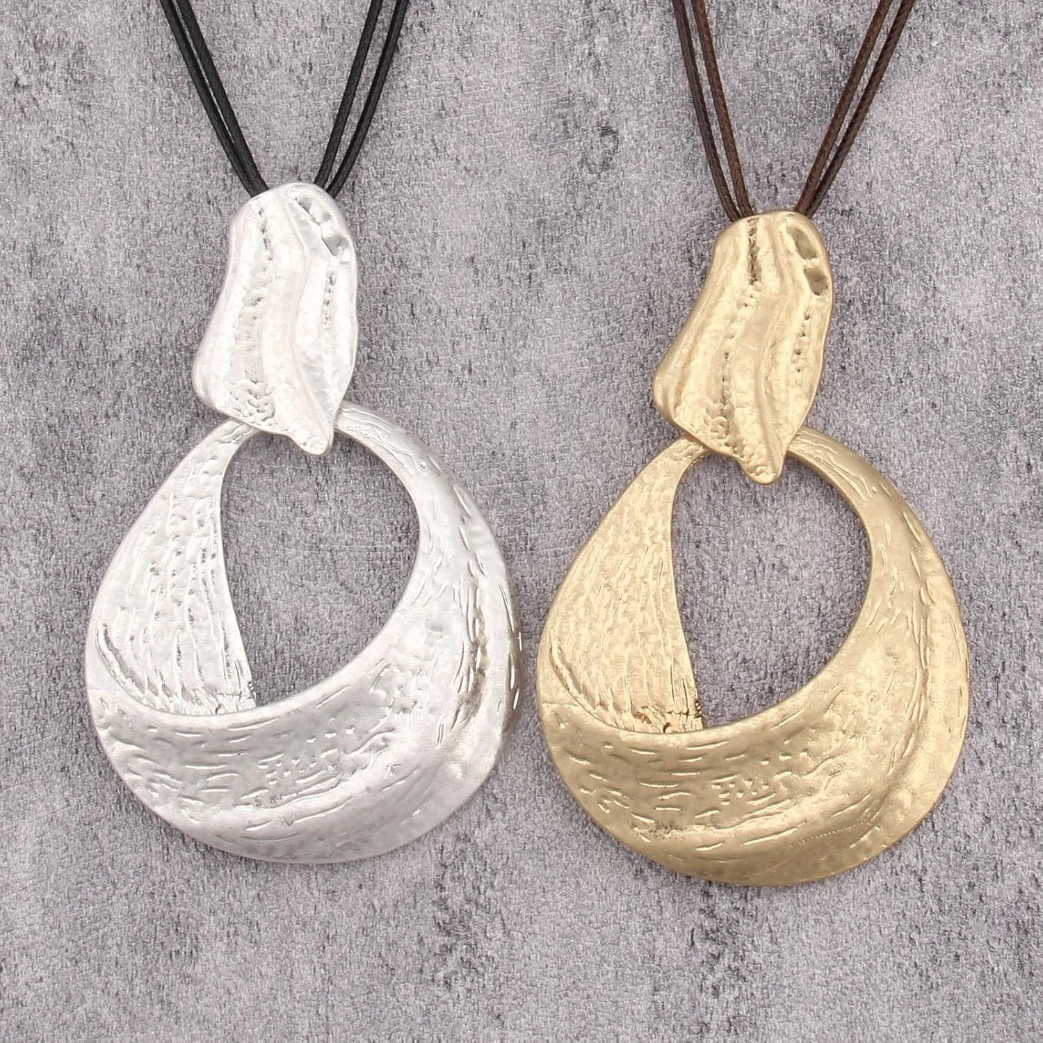 Leather Necklace for Women Large Pendant Hippie Choker Necklace Vintage Sweater Necklace Chunky Boho Necklaces for Women