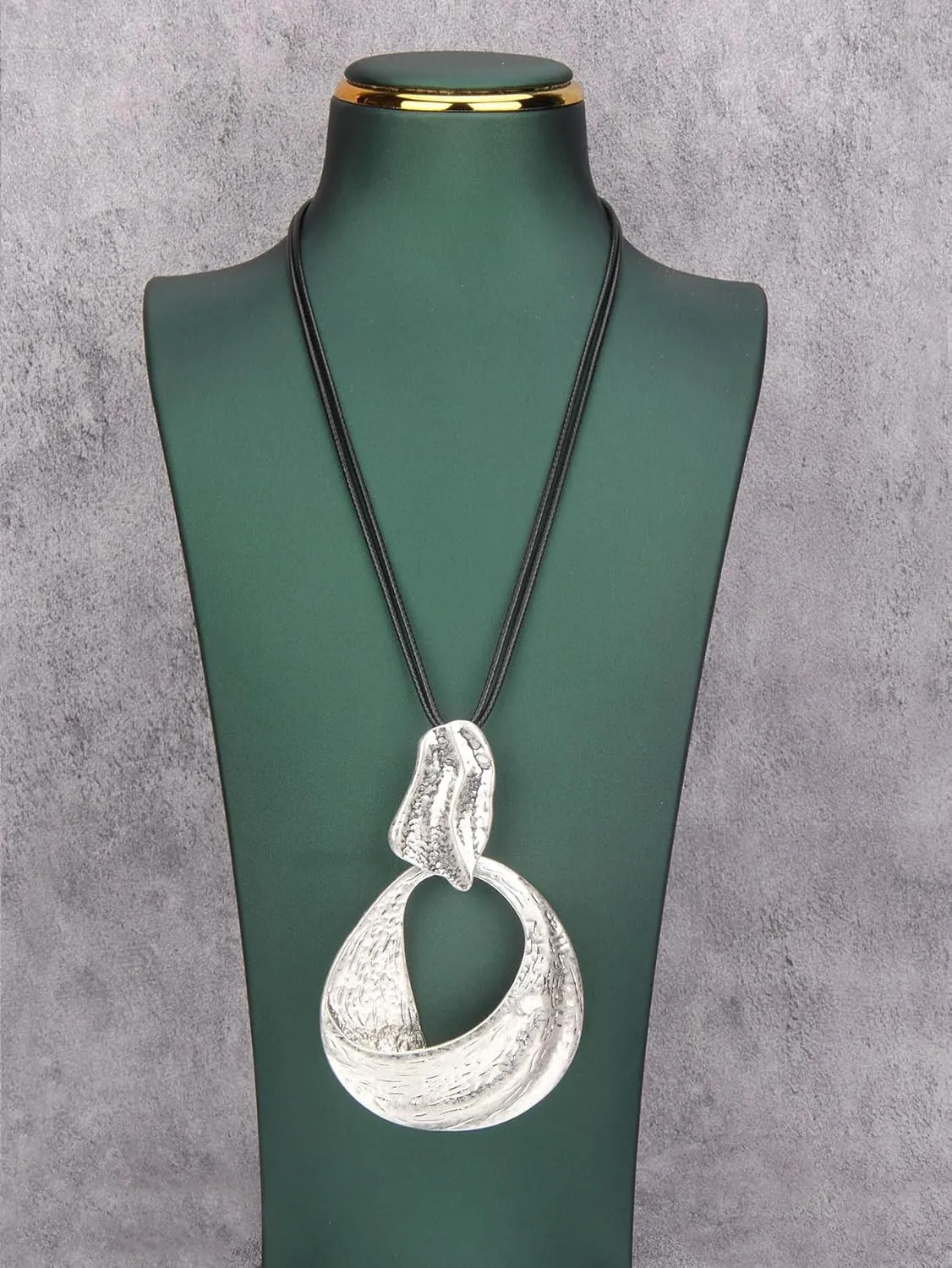 Leather Necklace for Women Large Pendant Hippie Choker Necklace Vintage Sweater Necklace Chunky Boho Necklaces for Women