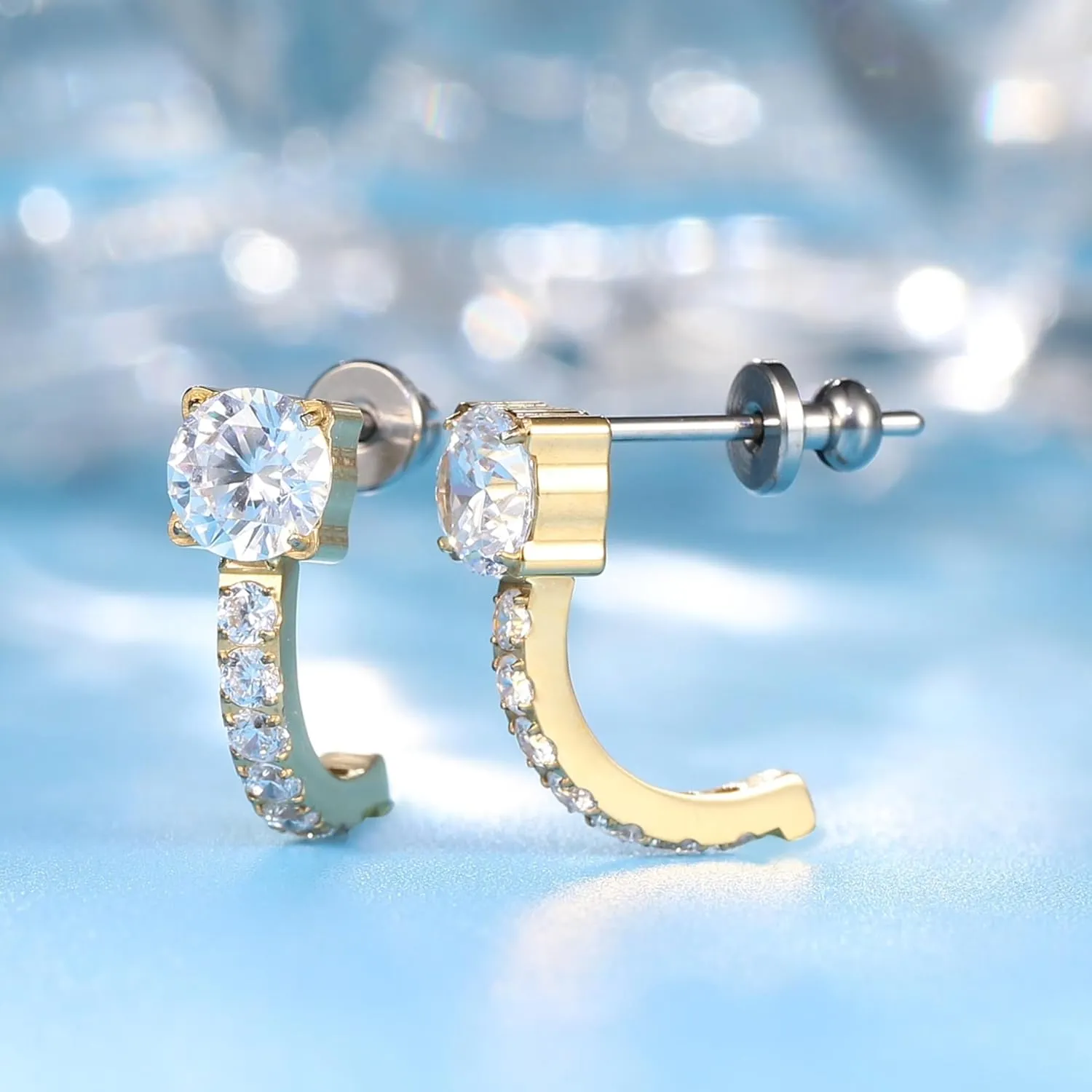 Limerencia Hypoallergenic F136 Pure Titanium Post Cubic Zirconia Huggie Earrings | Small Hoop Earrings for Women Men | Lightweight Fashion Stud Earring for Sensitive Ears