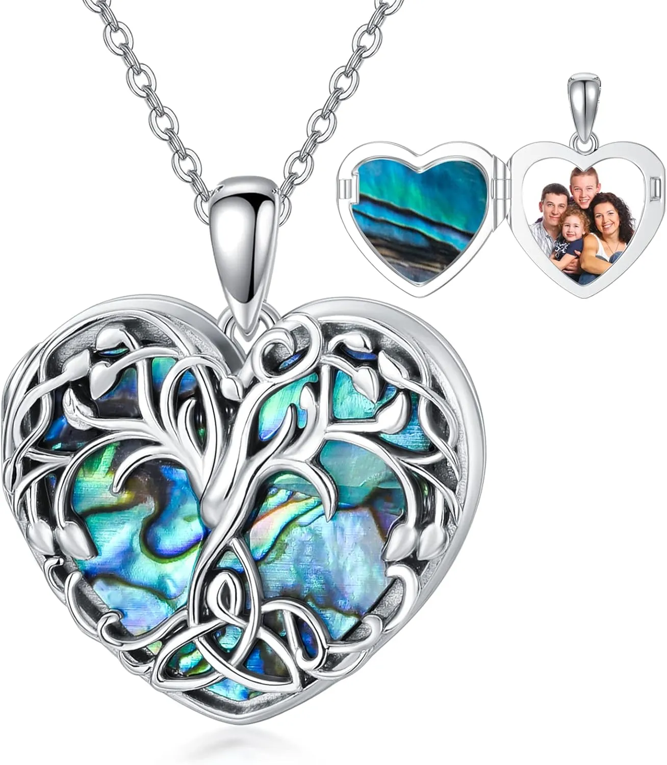LONAGO Heart Locket Necklace That Hold Pictures, Sterling Silver Picture Photo Locket Pendant Necklace Gift for Women